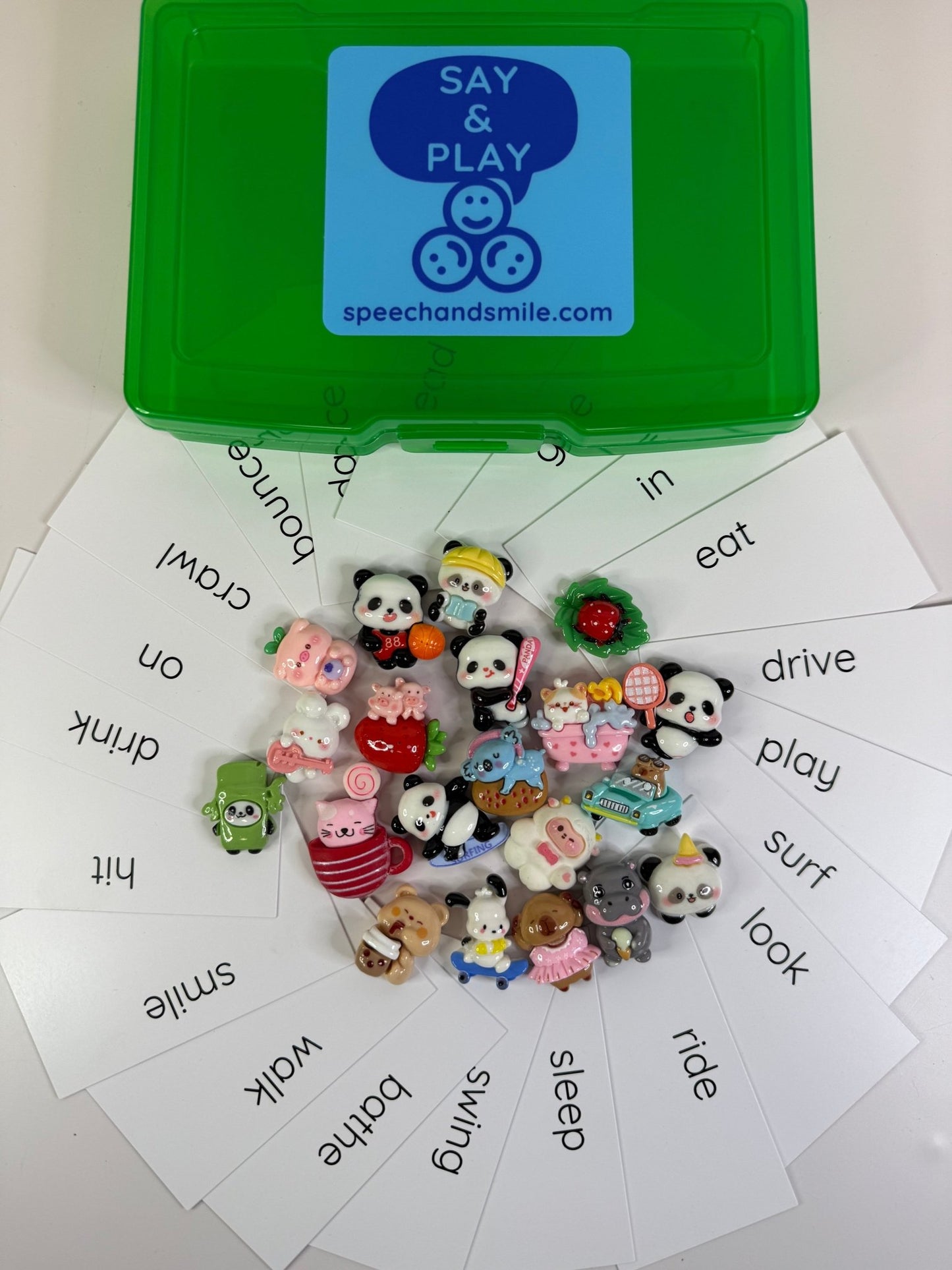 Verb Kit Language Task Box for VERBS - Mini Objects Speech Therapy - Speech and Smile