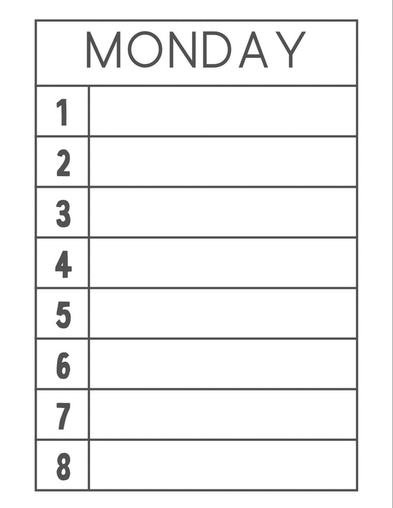 Visual Days Week Schedule for Writers Digital Download-Routine Chart-T ...