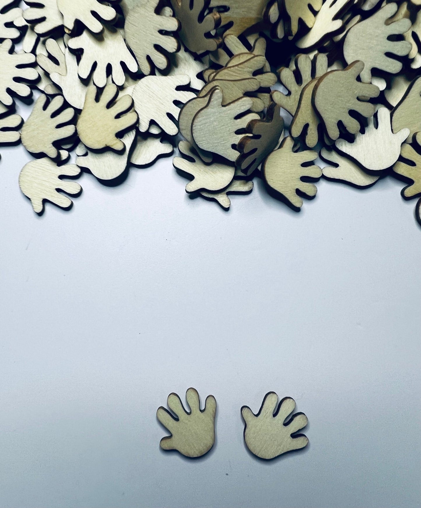 Wood Cut Hands - Miniature Hands to make a World - Trinkets - Doodads - Miniature Objects - Wood Cut Objects - Speech and Smile