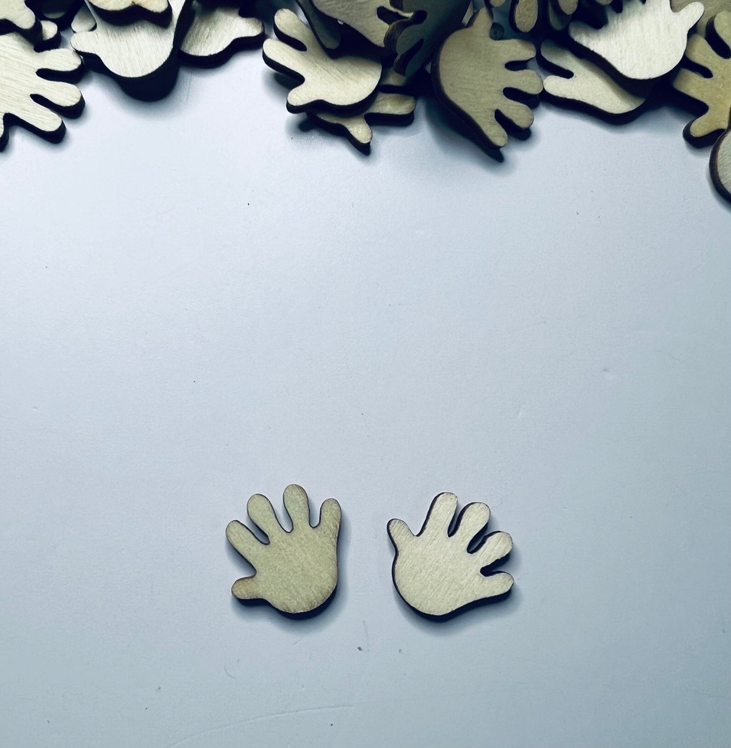 Wood Cut Hands - Miniature Hands to make a World - Trinkets - Doodads - Miniature Objects - Wood Cut Objects - Speech and Smile