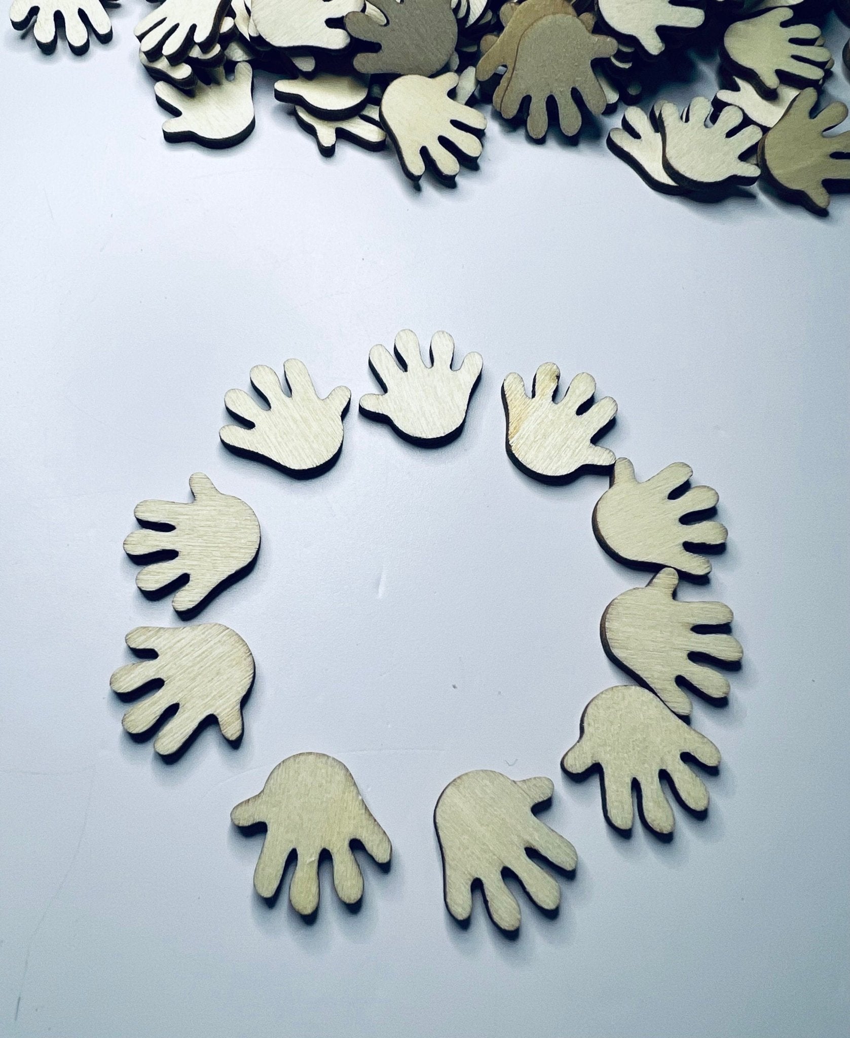 Wood Cut Hands - Miniature Hands to make a World - Trinkets - Doodads - Miniature Objects - Wood Cut Objects - Speech and Smile