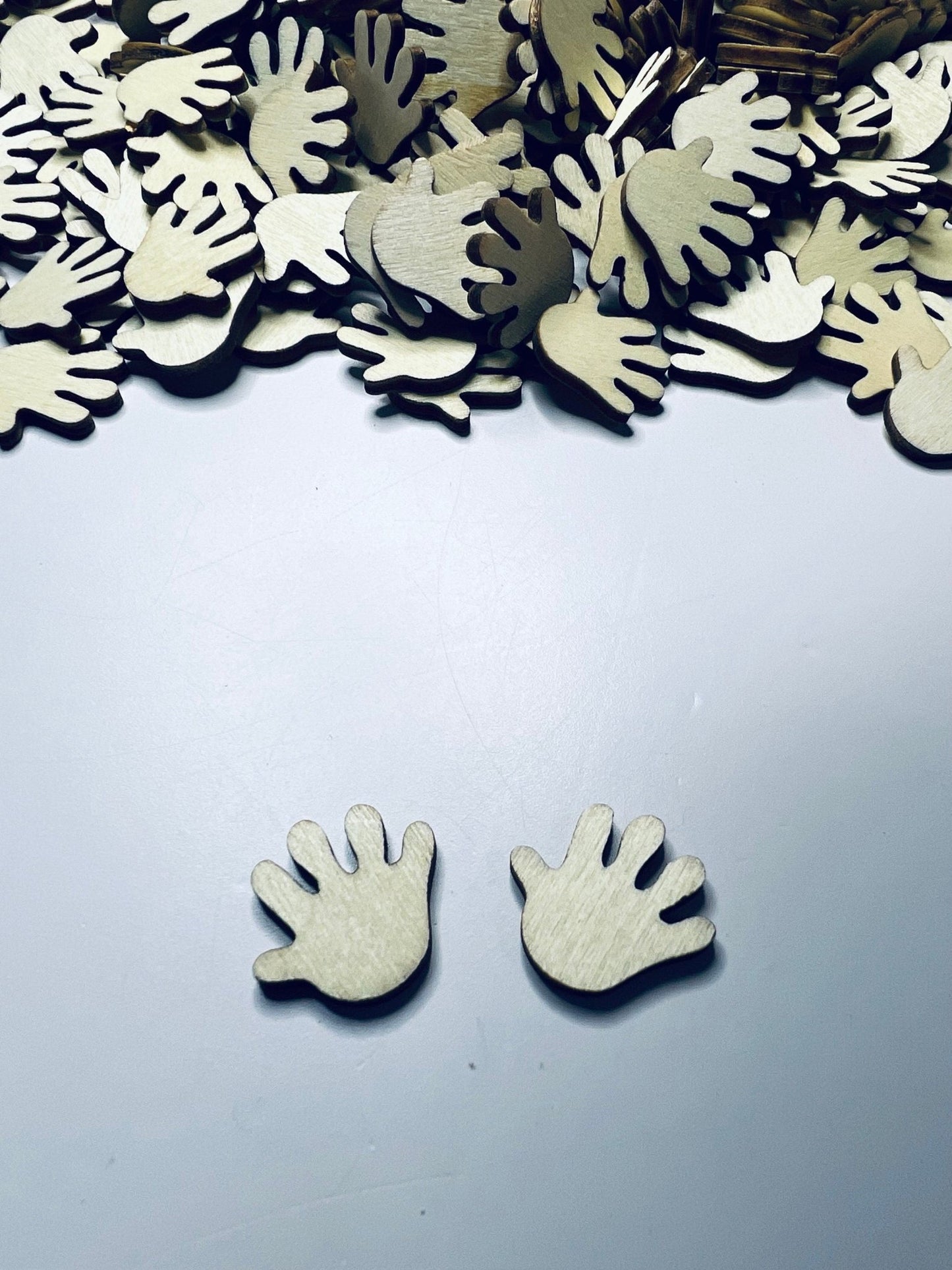 Wood Cut Hands - Miniature Hands to make a World - Trinkets - Doodads - Miniature Objects - Wood Cut Objects - Speech and Smile