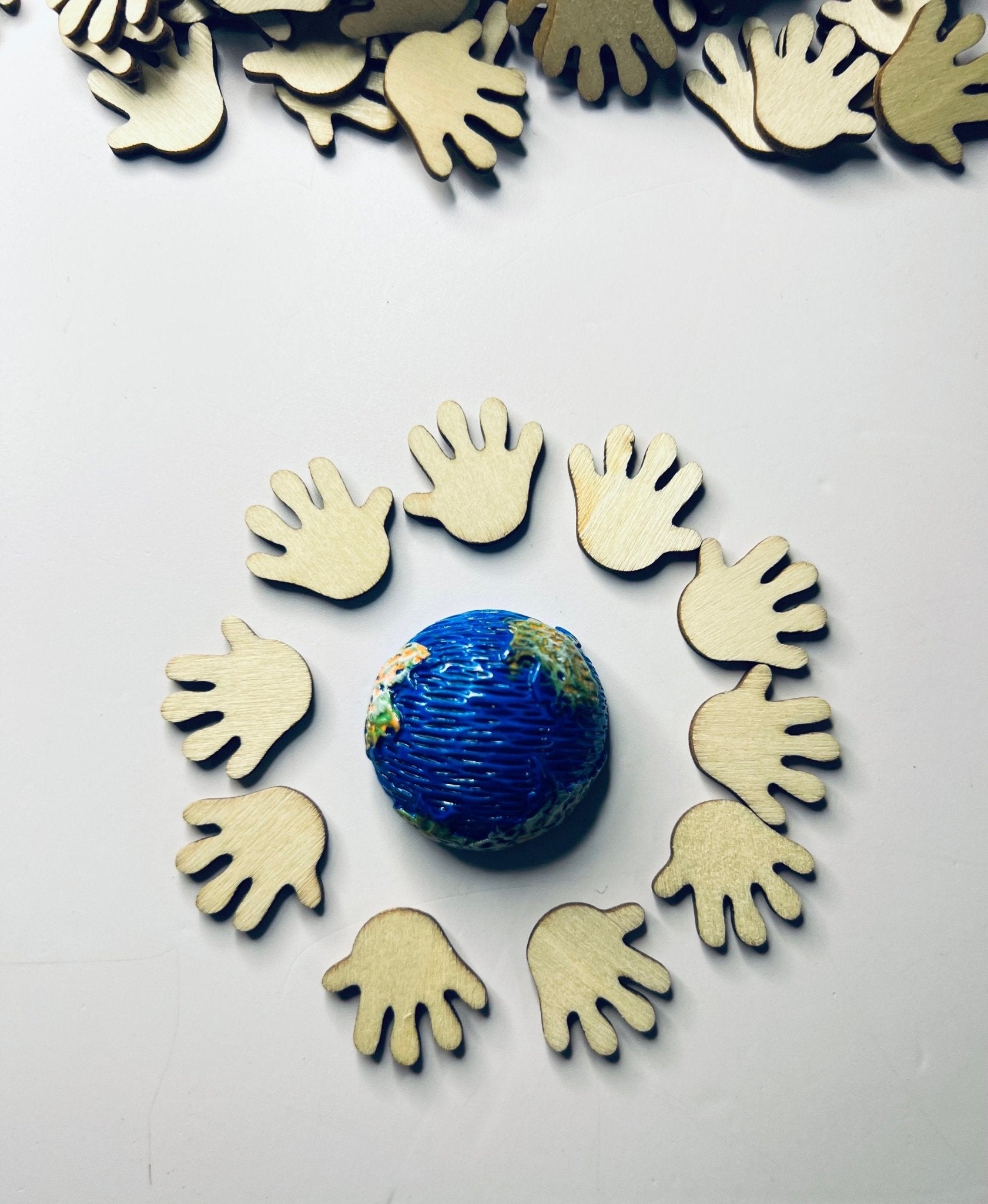 Wood Cut Hands - Miniature Hands to make a World - Trinkets - Doodads - Miniature Objects - Wood Cut Objects - Speech and Smile